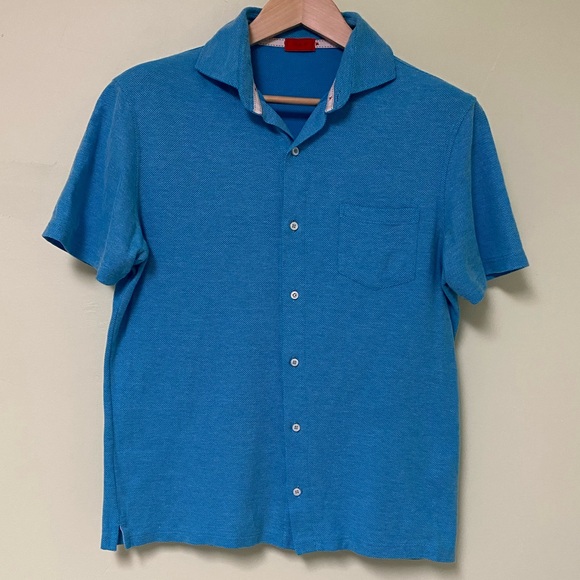 Isaia Ocean Blue Short Sleeve Shirt